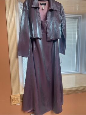 Lady Hampton Iridescent Plum Satin Dress with Coordinating Jacket